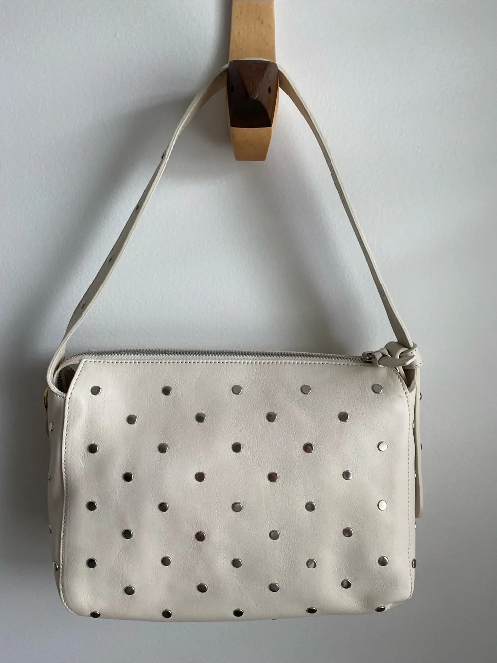 Clare V. Fleurine Shoulder Bag with Studs in Cream